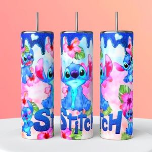 Stitch Pink Floral Blue Slime 20oz Skinny Tumbler